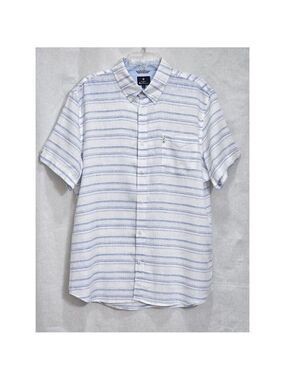 Ben Sherman Men's striped linen button up shirt Large Blue white